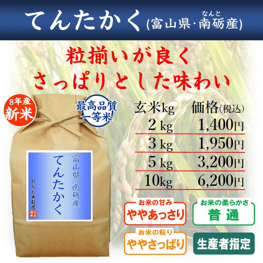 【令和8年産 新米】てんたかく｜富山県南砺市産