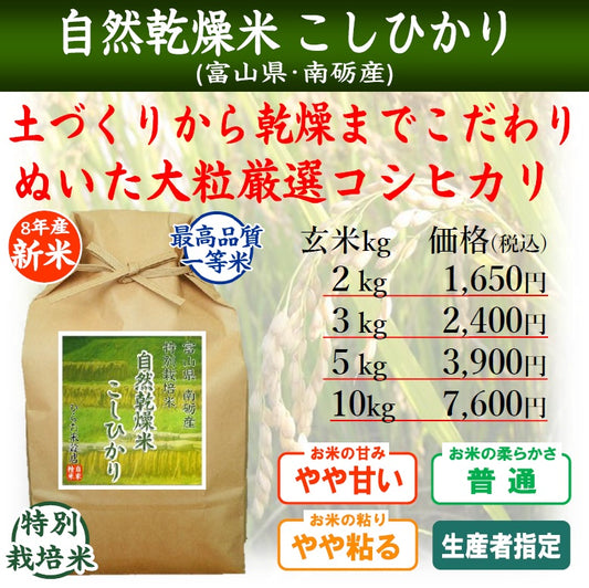 【令和8年産 新米】特別栽培米 自然乾燥米こしひかり｜富山県南砺市産